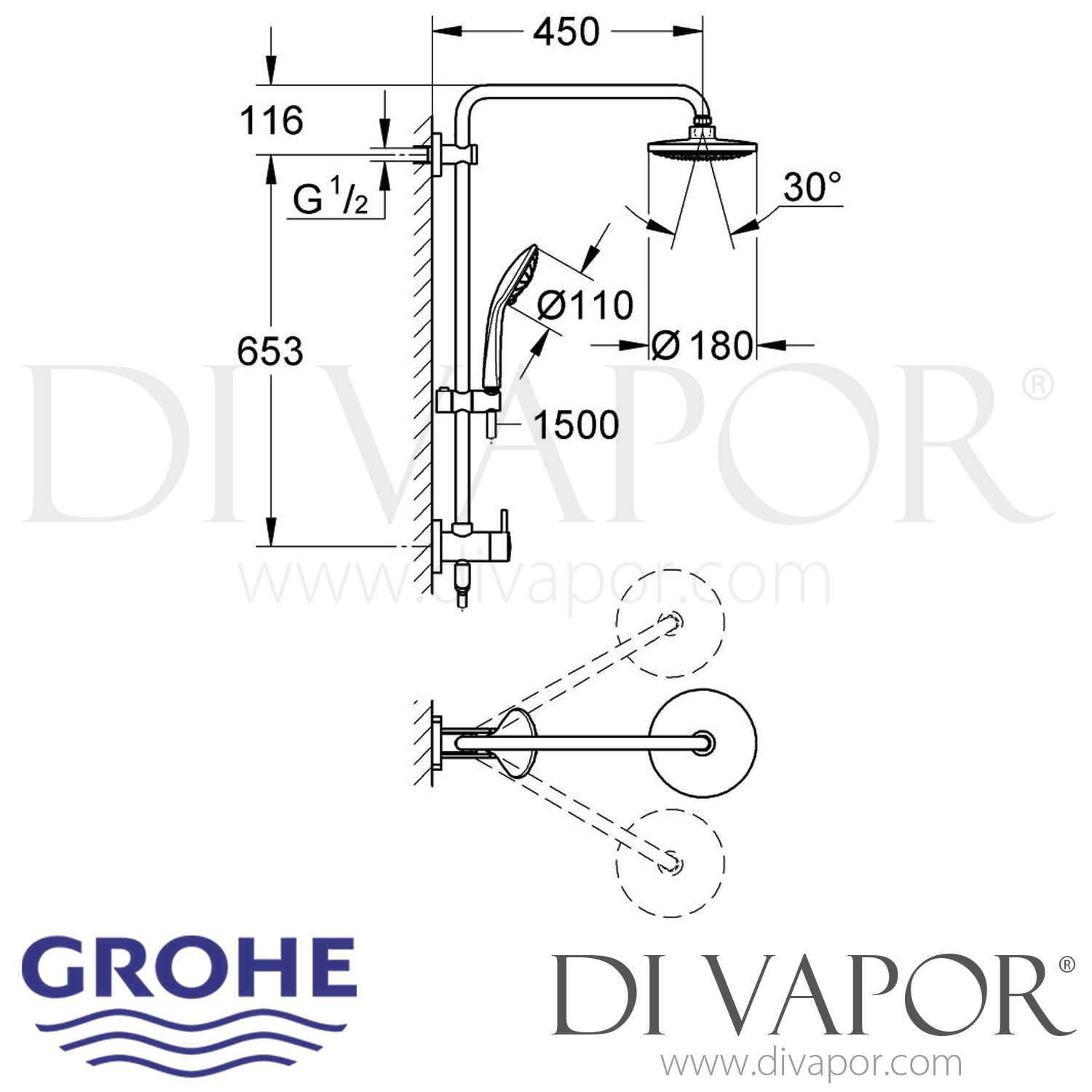 Grohe RetroFit 180 Shower System with Diverter 2013 to 2017 Spare